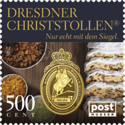 Paketbriefmarke Dresdner Christstollen 2016 Postmodern-Sonderbriefmarke-Paket-Stollenverband_2016