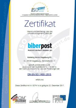 biber-post-Umwelt-Zertifikat